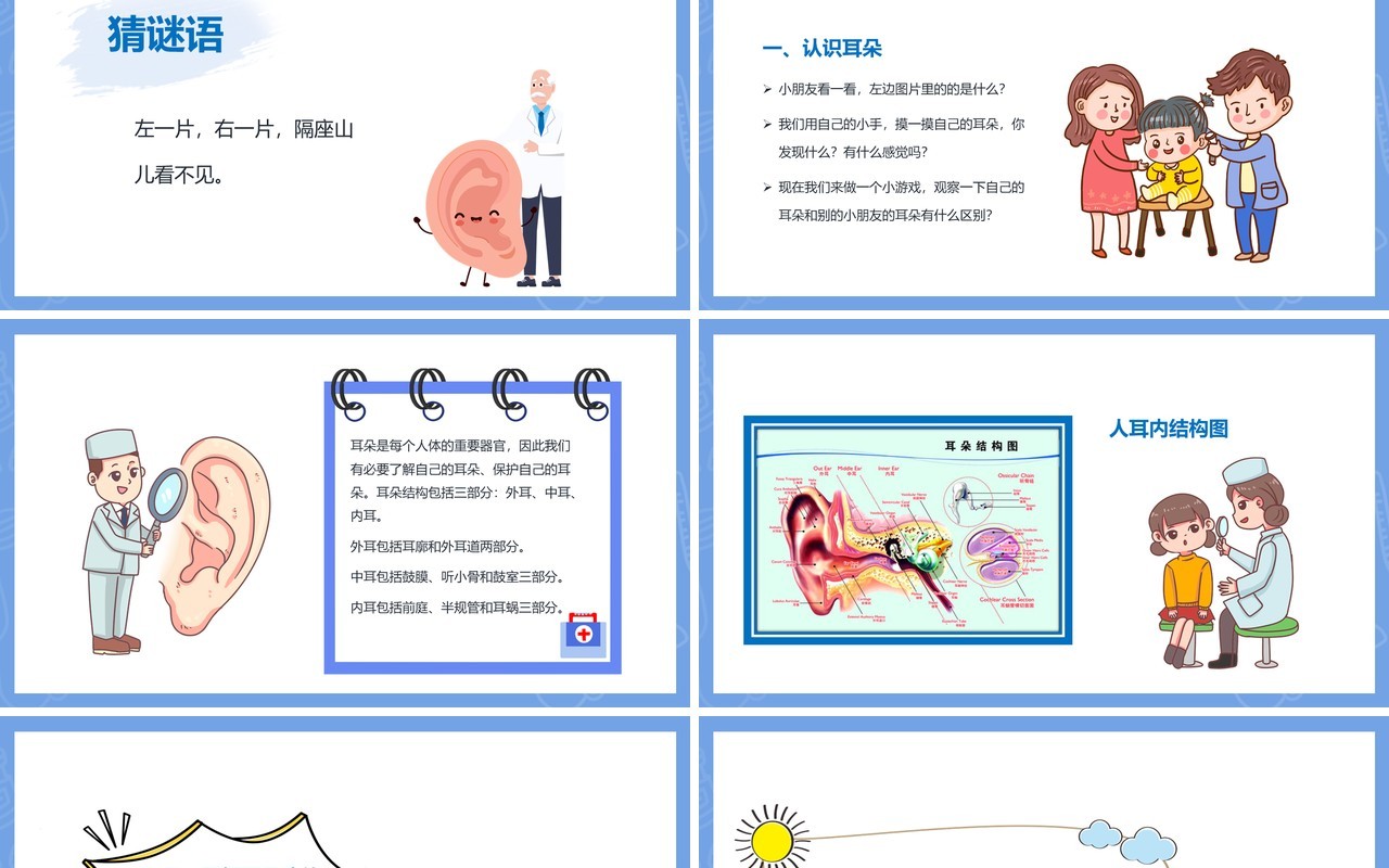 蓝色卡通风国际爱耳日主题班会动态PPT模板