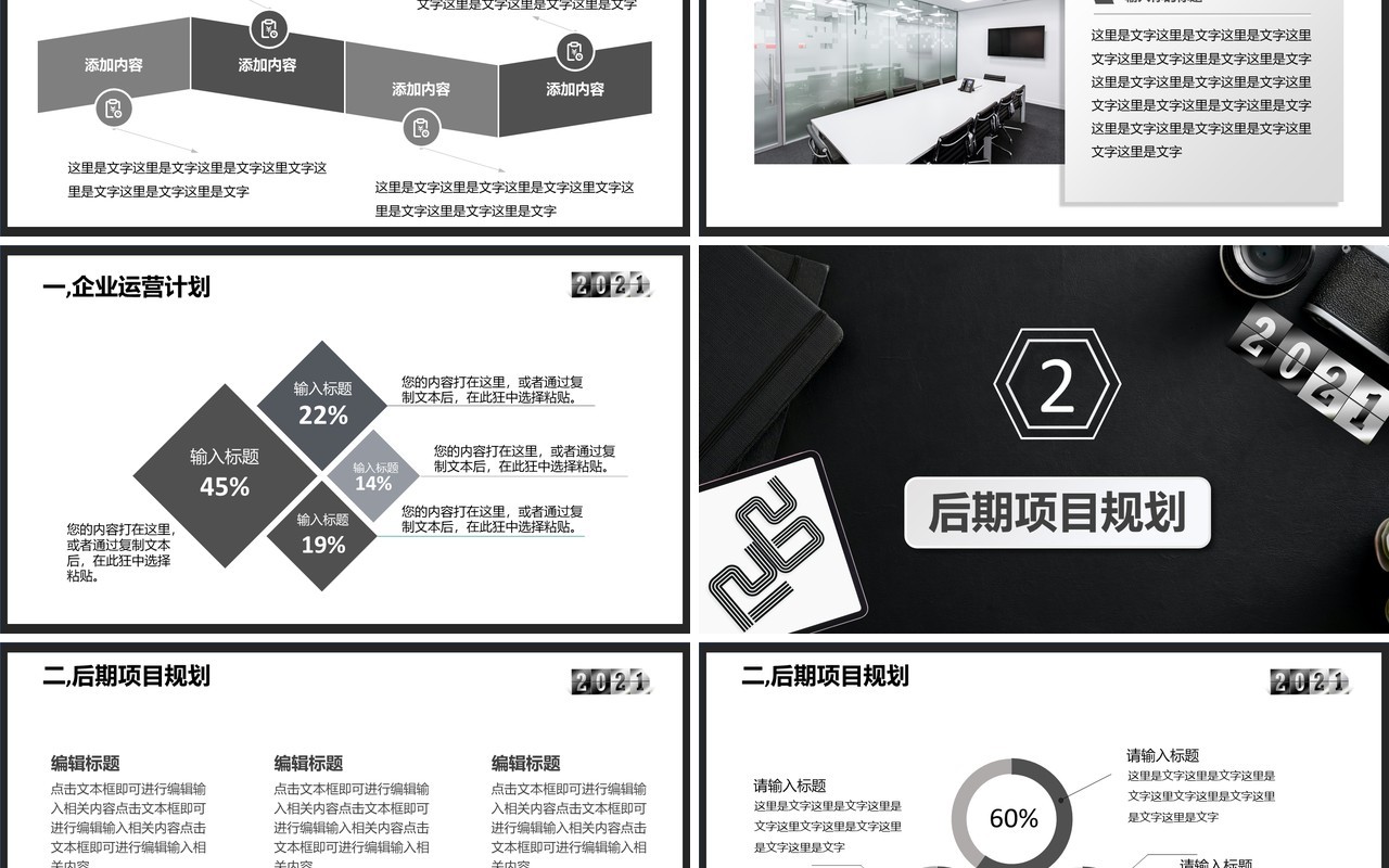 黑色大气商务公司企业运营报告工作总结计划汇报通用PPT模板
