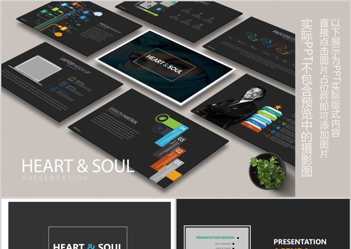 产品计划书宣传介绍PPT信息图表模板HEART SOUL Powerpoint