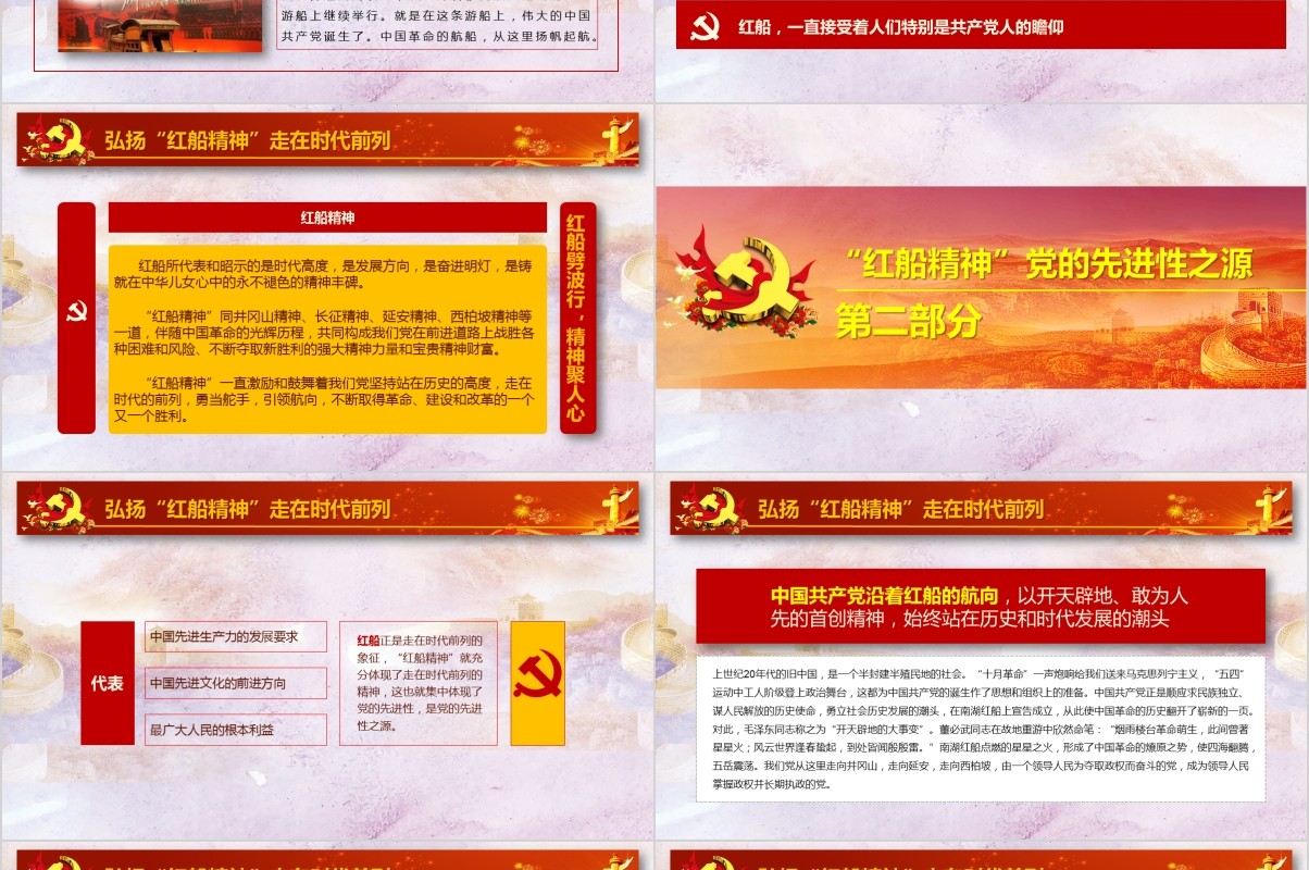 学习践行十九大精神弘扬红船精神走在时代前列党课PPT模板