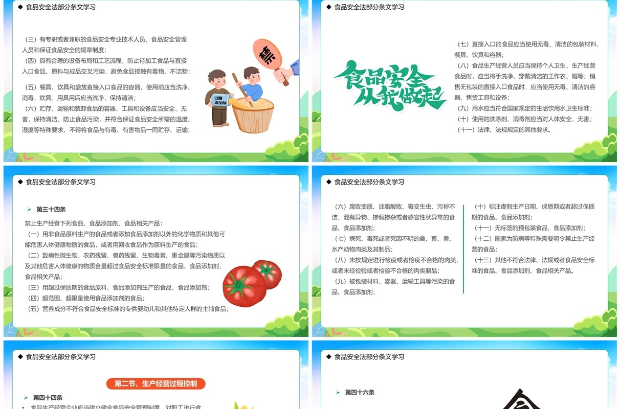绿色卡通风学习解读食品安全法PPT模板