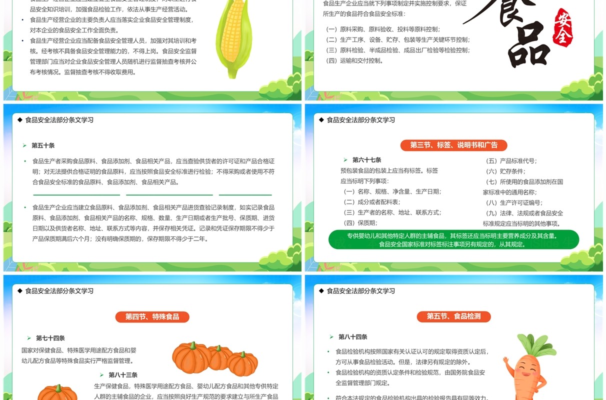 绿色卡通风学习解读食品安全法PPT模板
