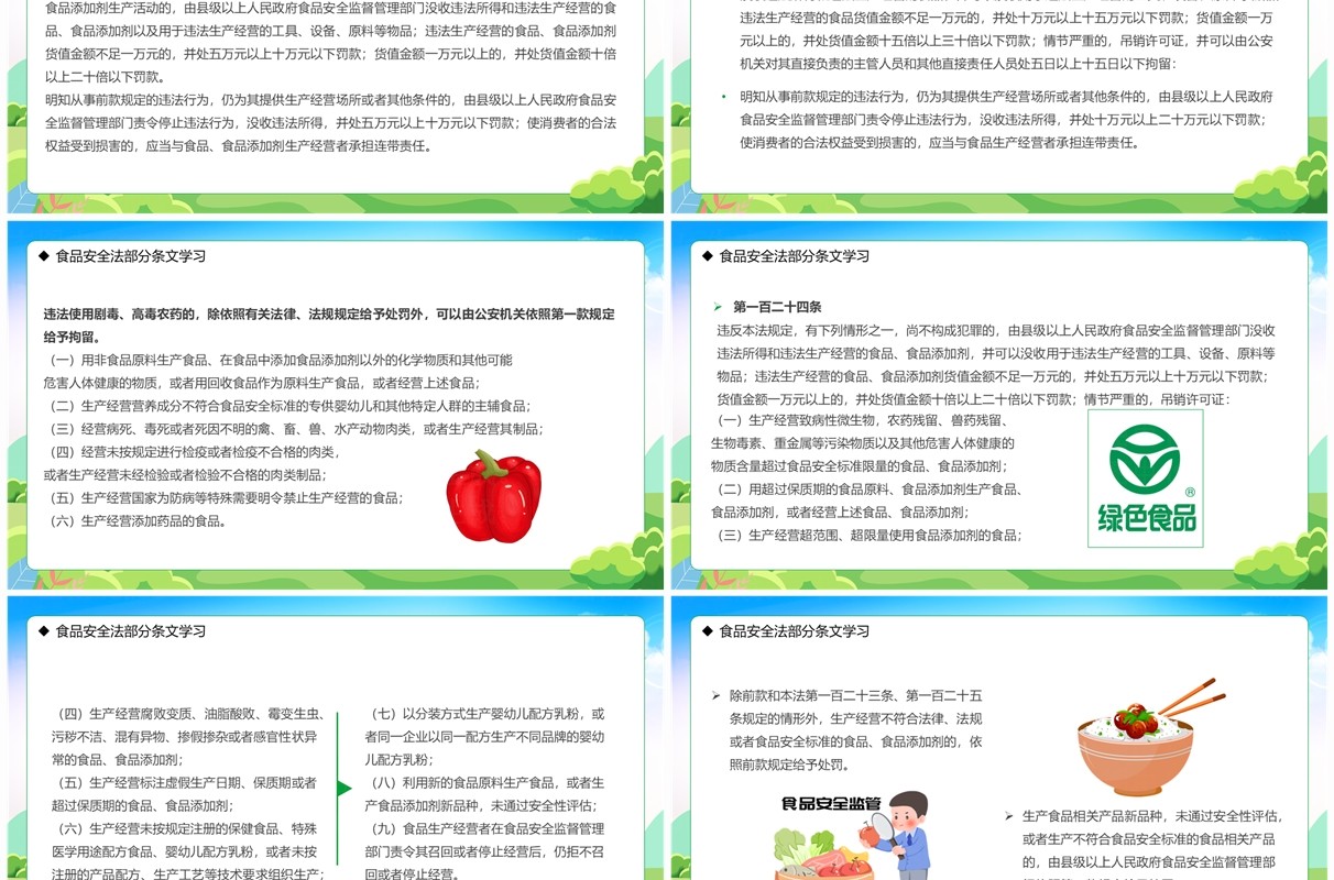 绿色卡通风学习解读食品安全法PPT模板