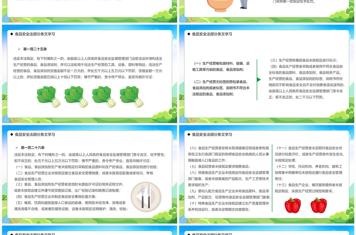 绿色卡通风学习解读食品安全法PPT模板