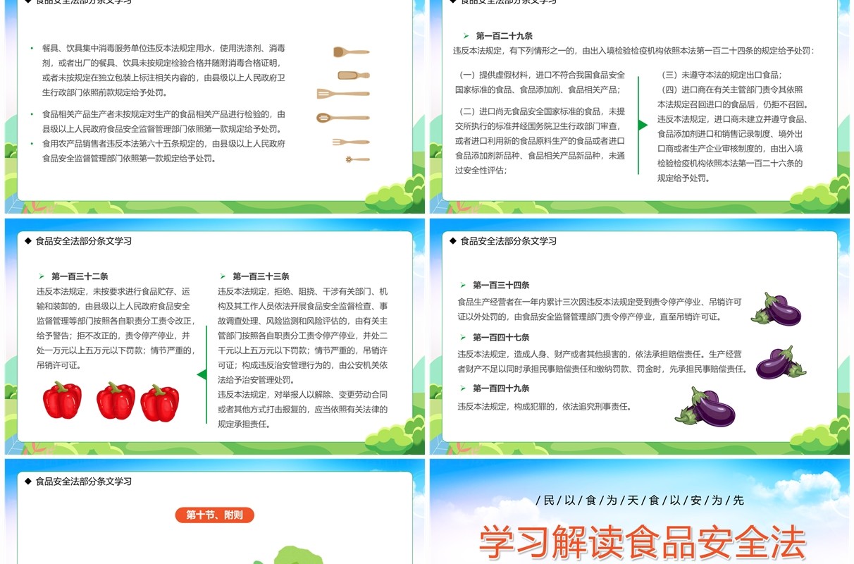 绿色卡通风学习解读食品安全法PPT模板