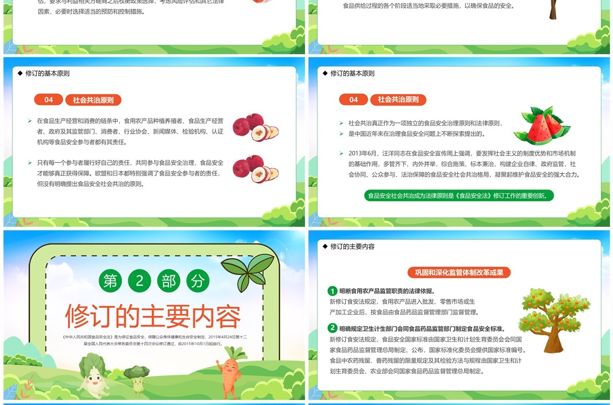 绿色卡通风学习解读食品安全法PPT模板