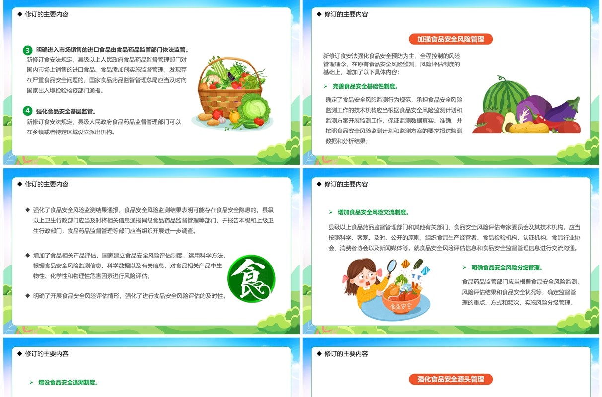 绿色卡通风学习解读食品安全法PPT模板