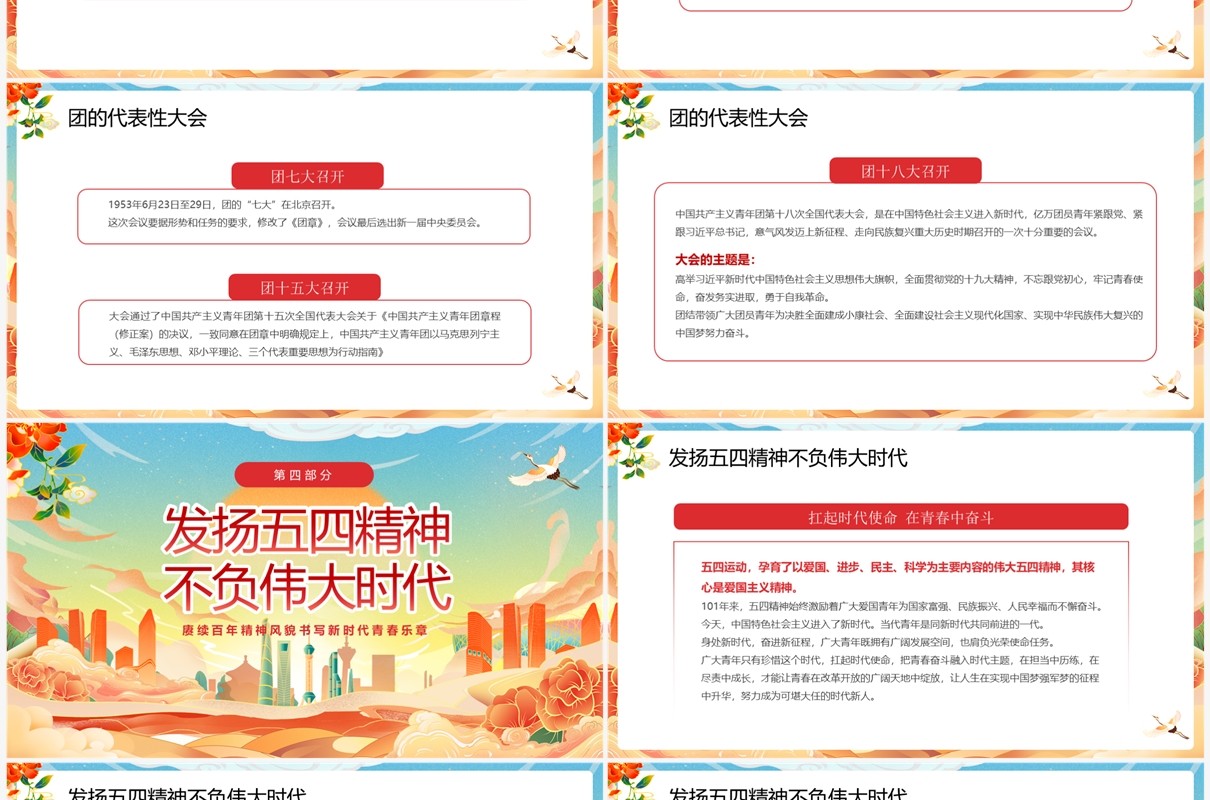 蓝色国潮风五四青年节共青团建团101年PPT模板