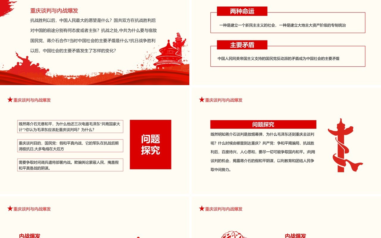 抗战胜利百废待兴重庆谈判与内战爆发动态PPT模板