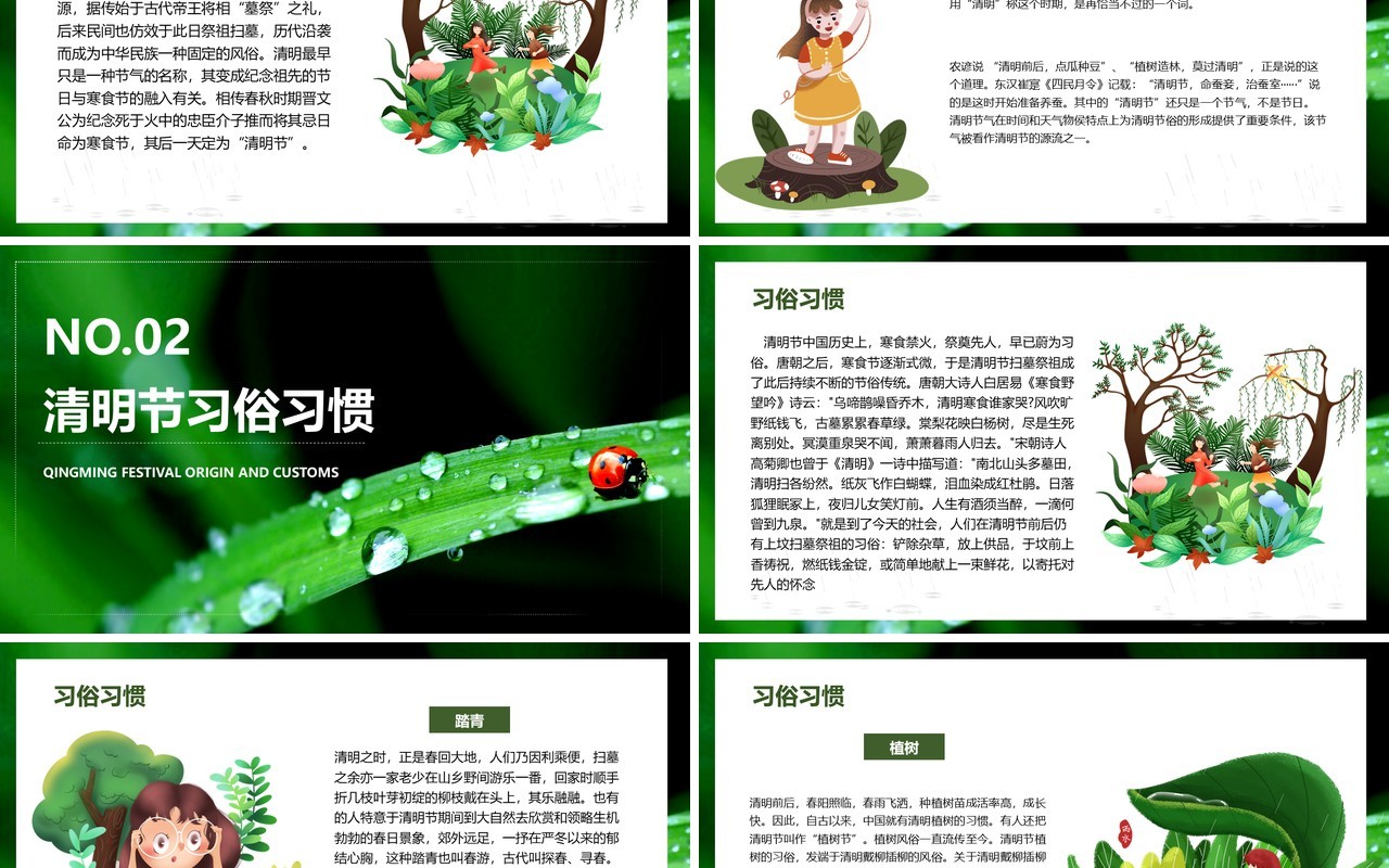 绿色摄影风清明节起源主题班会PPT模板