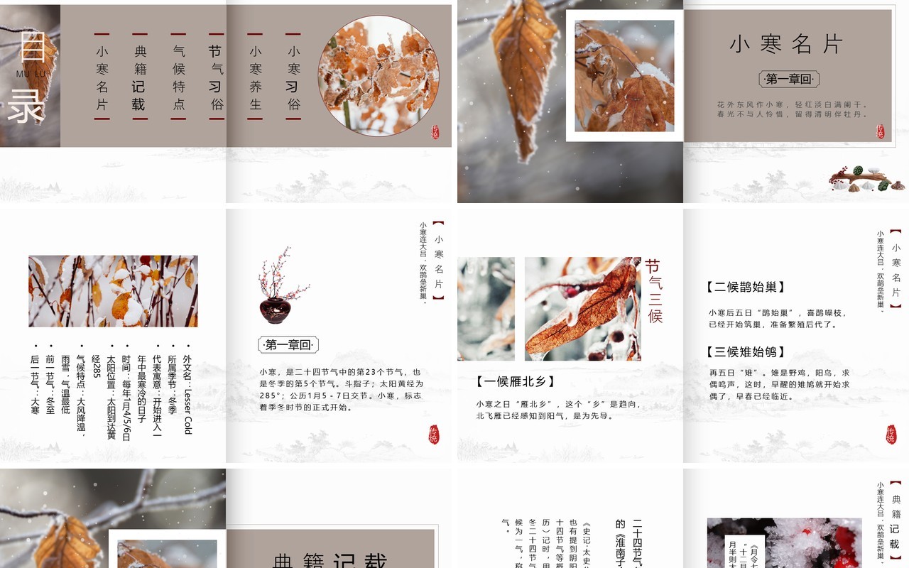 中国风二十四节气小寒介绍PPT模板