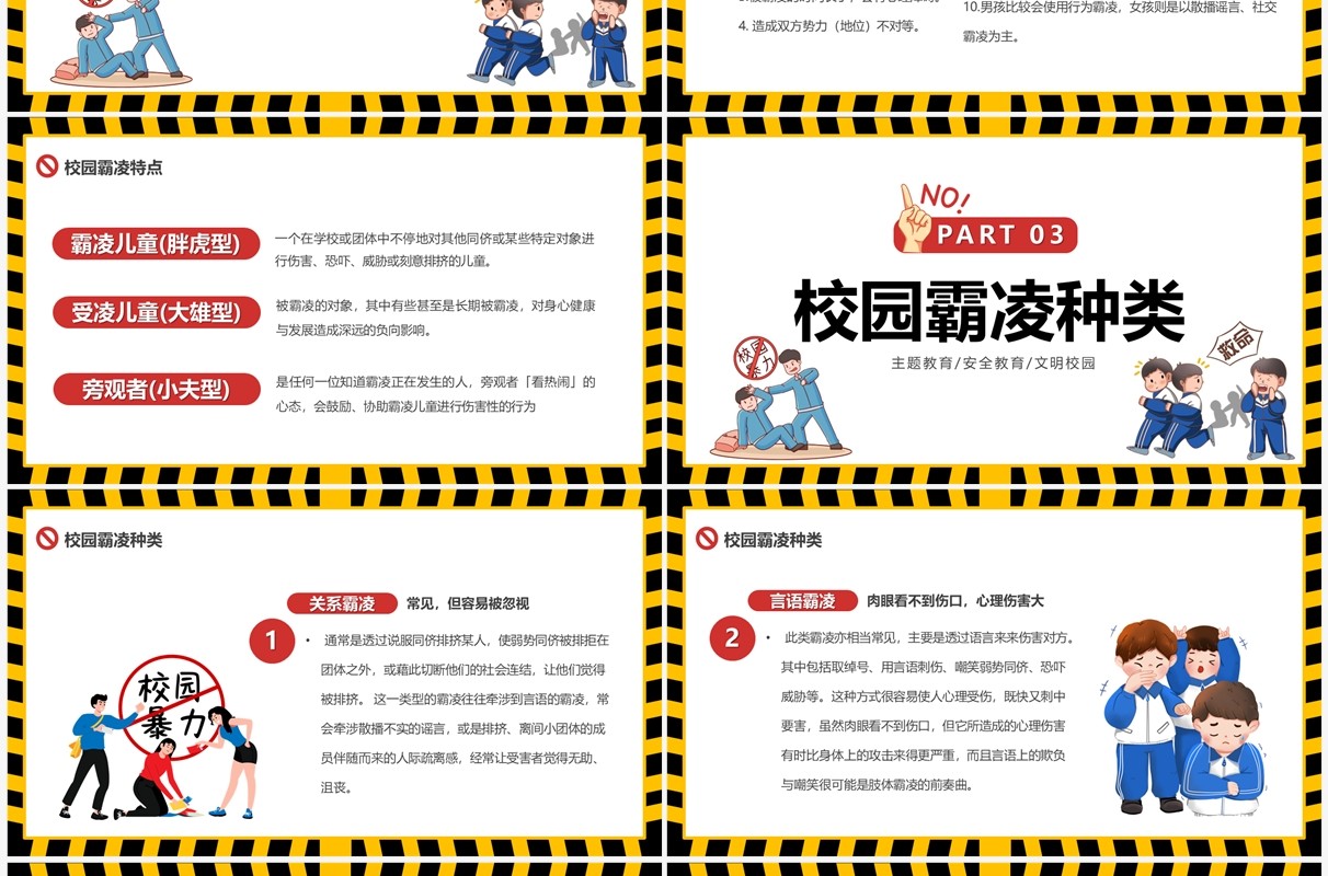 黄色卡通风拒绝校园霸凌PPT模板