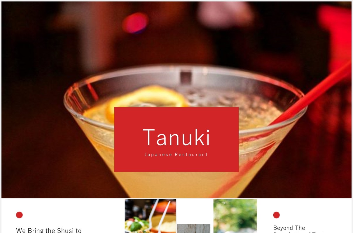 烹饪餐厅美食展示宣传PPT模板tanuki culinary restaurant powerpoint template