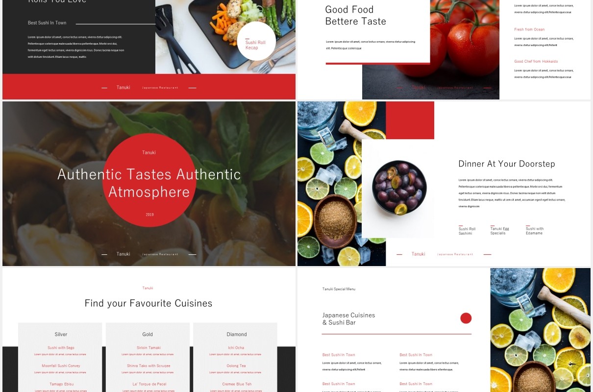 烹饪餐厅美食展示宣传PPT模板tanuki culinary restaurant powerpoint template