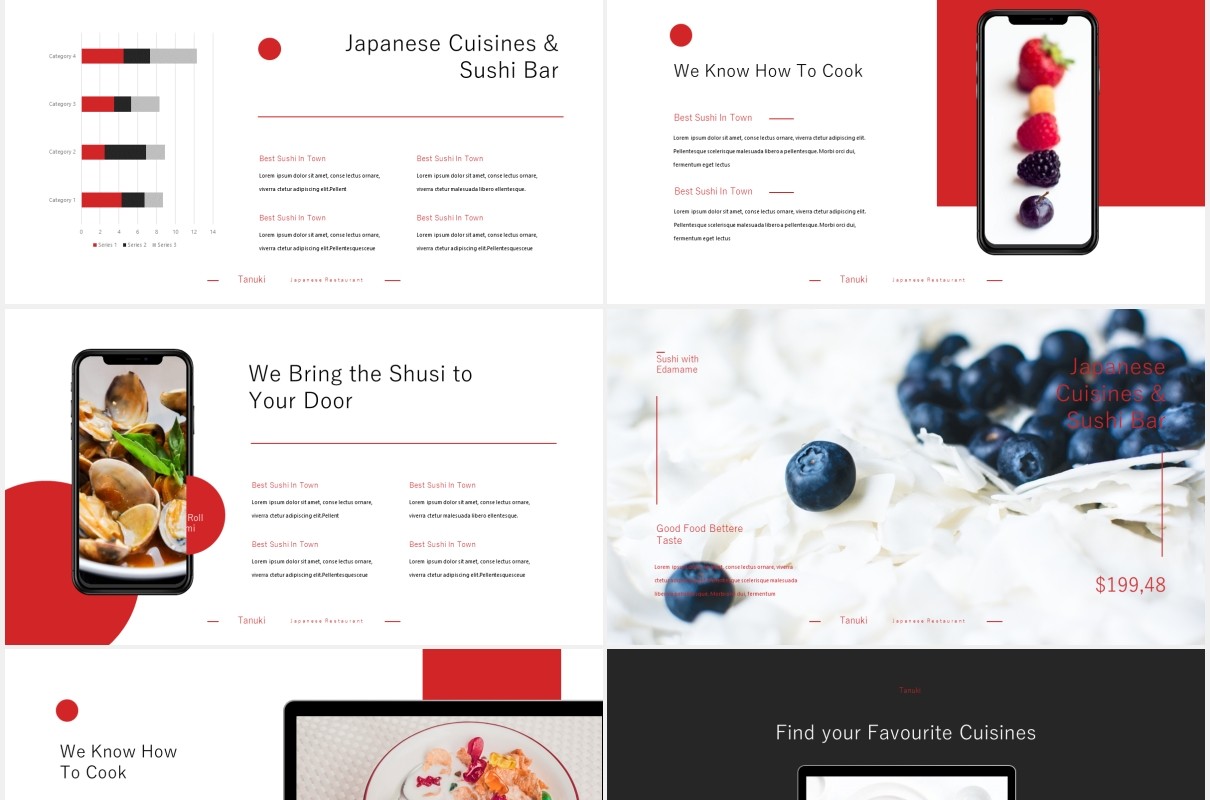 烹饪餐厅美食展示宣传PPT模板tanuki culinary restaurant powerpoint template