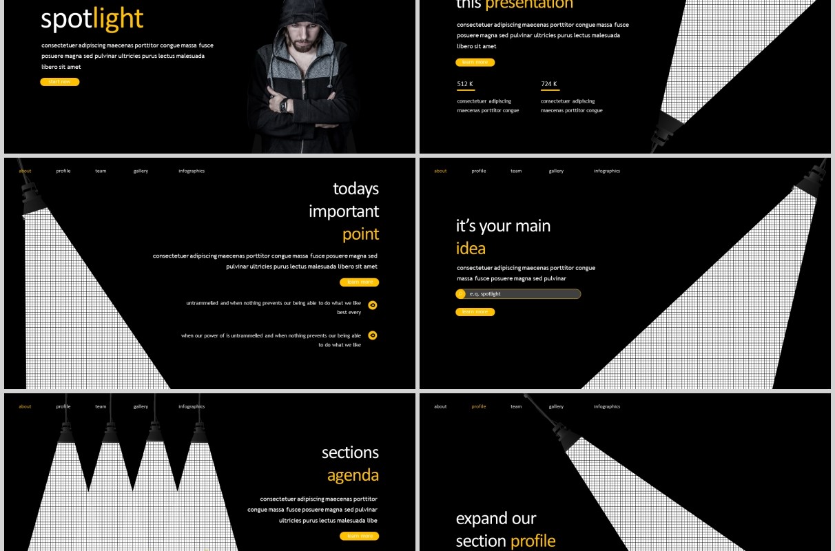 深色商务工作PPT模板版式设计Spotlight Powerpoint Template