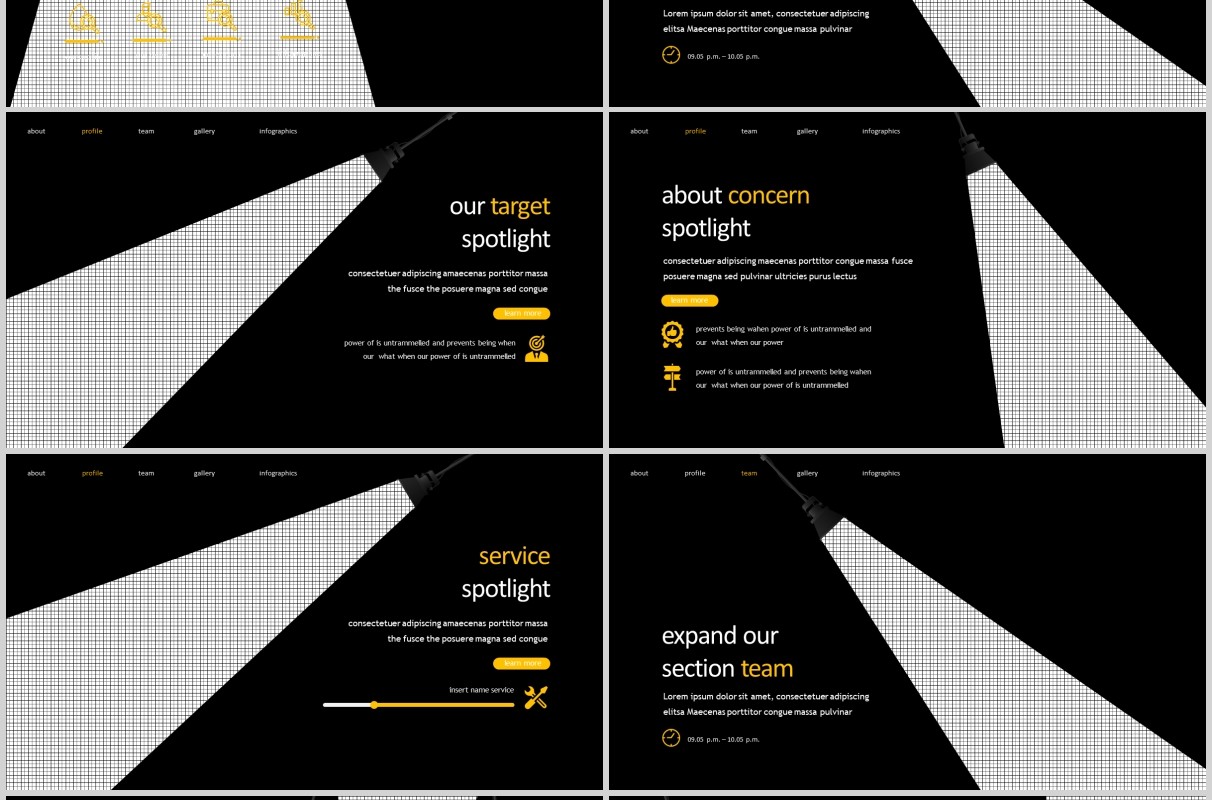 深色商务工作PPT模板版式设计Spotlight Powerpoint Template
