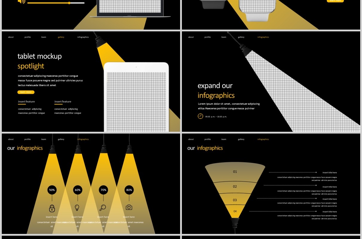 深色商务工作PPT模板版式设计Spotlight Powerpoint Template