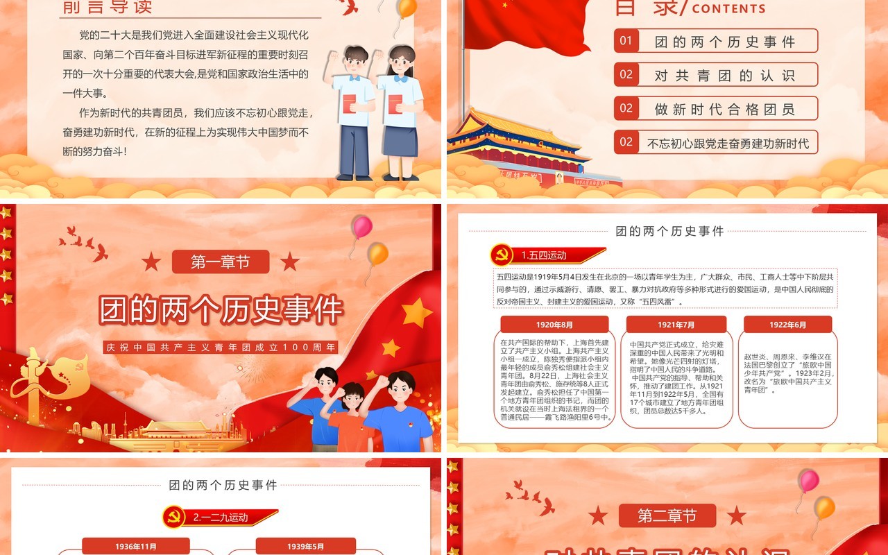 红色卡通做新时代合格团员PPT模板