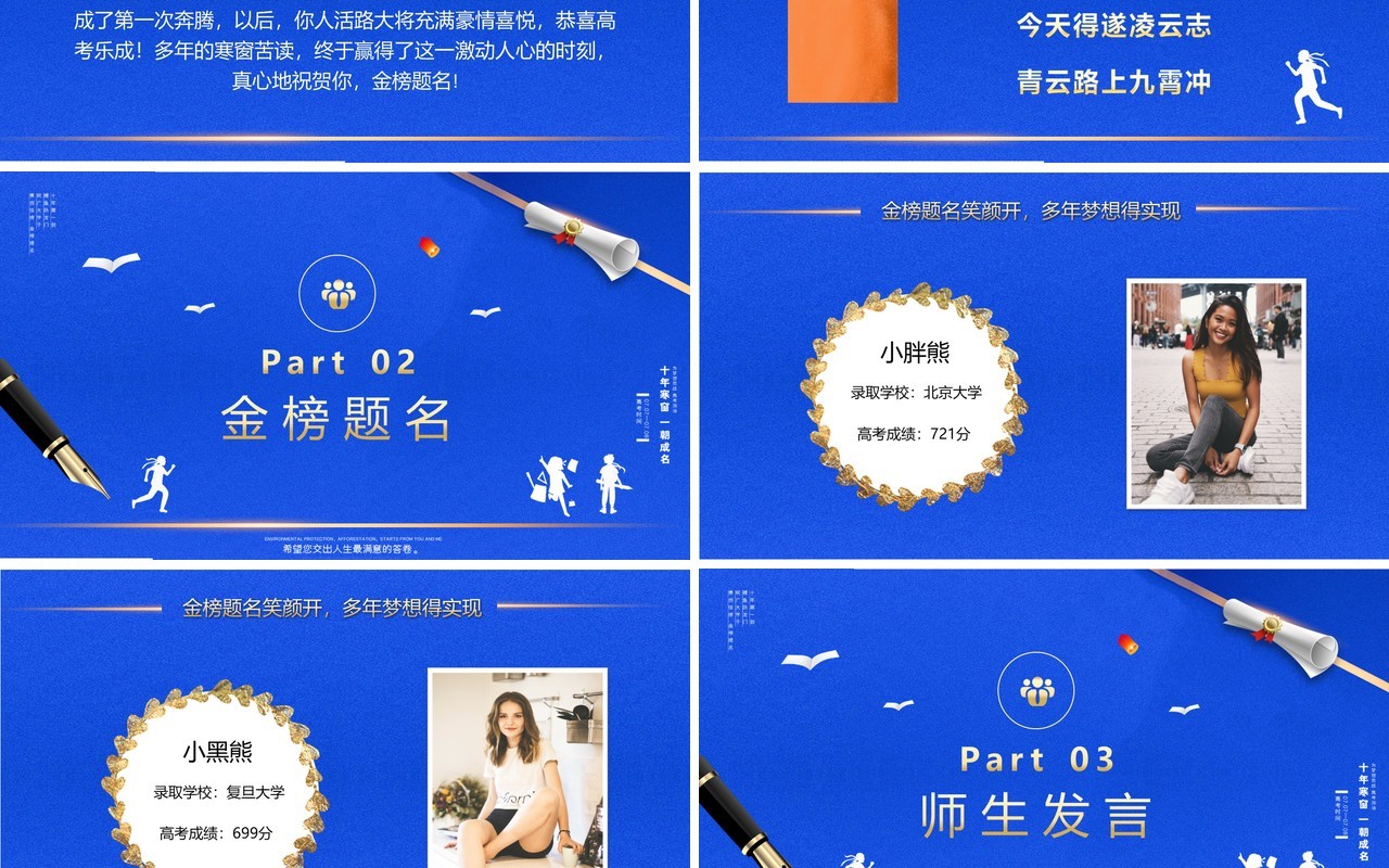 蓝色2021红色喜庆金榜题名高考报喜升学宴策划PPT模板
