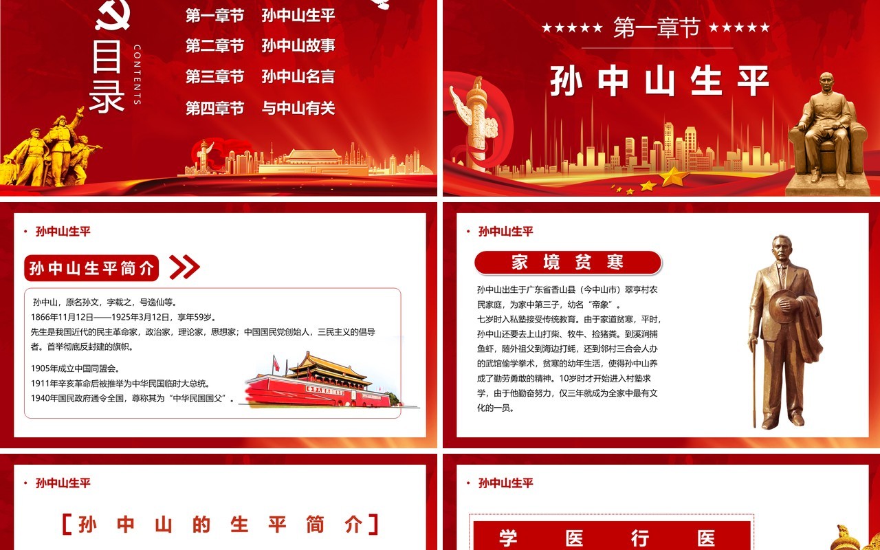 红色党政学习中山精神争做阳光学子PPT模板