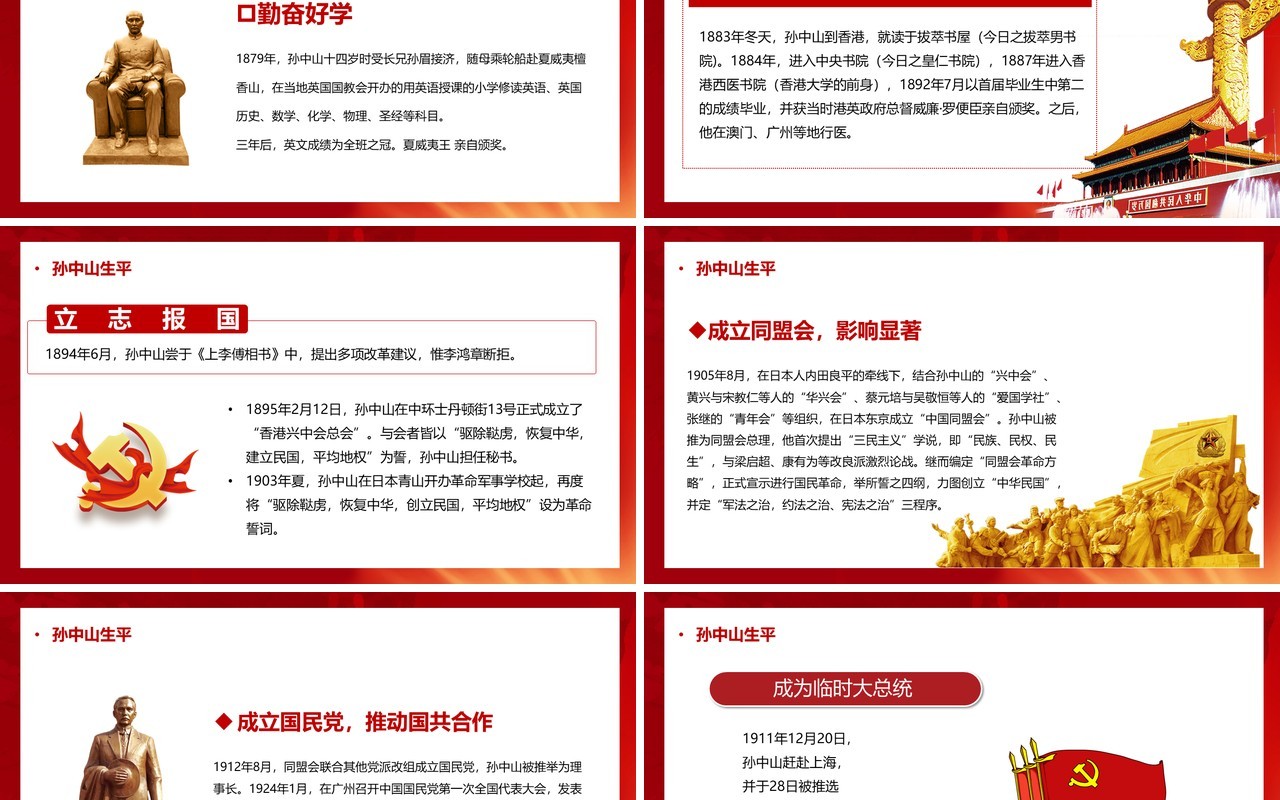 红色党政学习中山精神争做阳光学子PPT模板