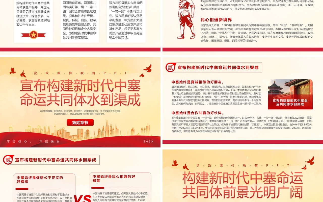 红色构建新时代中塞命运共同体PPT模板课件