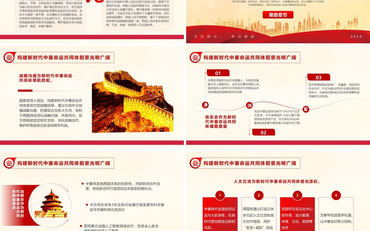 红色构建新时代中塞命运共同体PPT模板课件