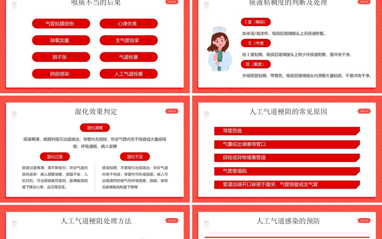 红色卡通风人工气道的护理PPT模板