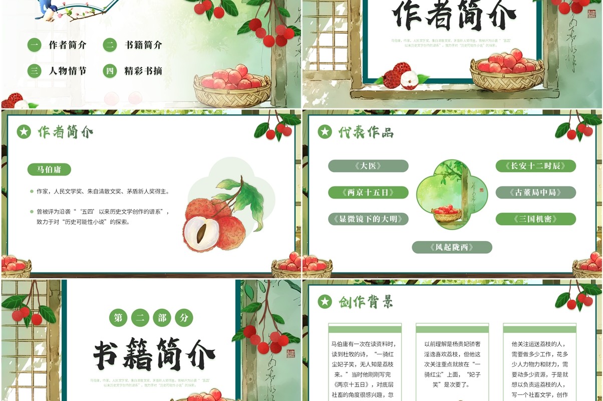 绿色小清新长安的荔枝读书分享PPT模板