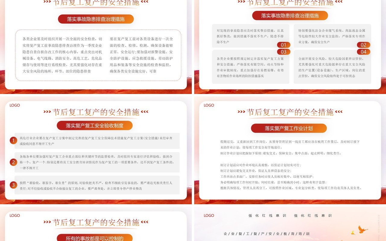 红色简约风复工复产安全培训PPT模板