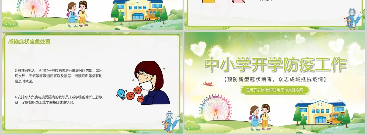 绿色中小学开学复课防疫工作教师防控安排指南方案课件PPT模板