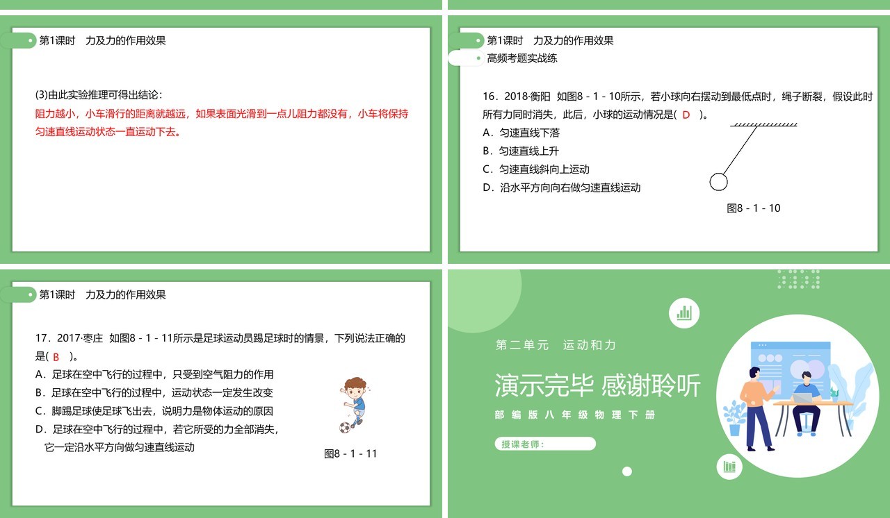 部编版初中八年级下册物理牛顿第一定律教案PPT模板