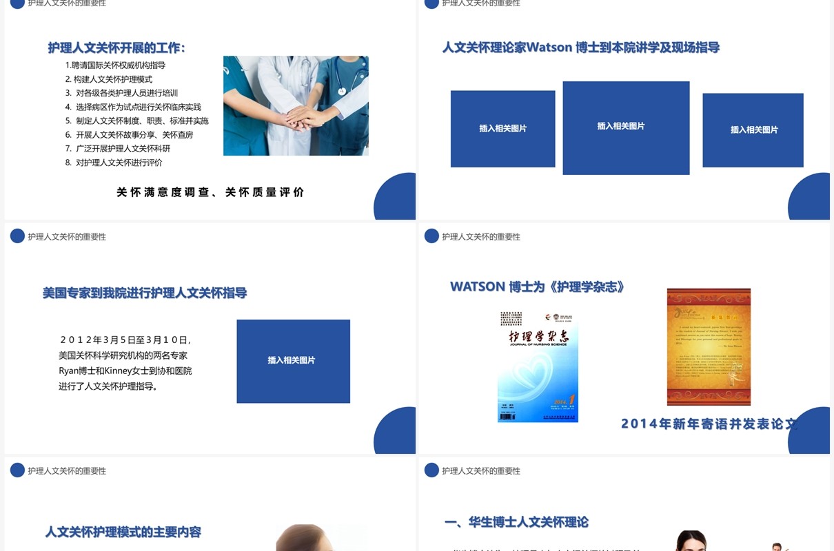 蓝色简约护理人文关怀实践探索PPT模板