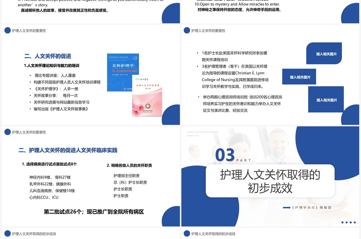 蓝色简约护理人文关怀实践探索PPT模板
