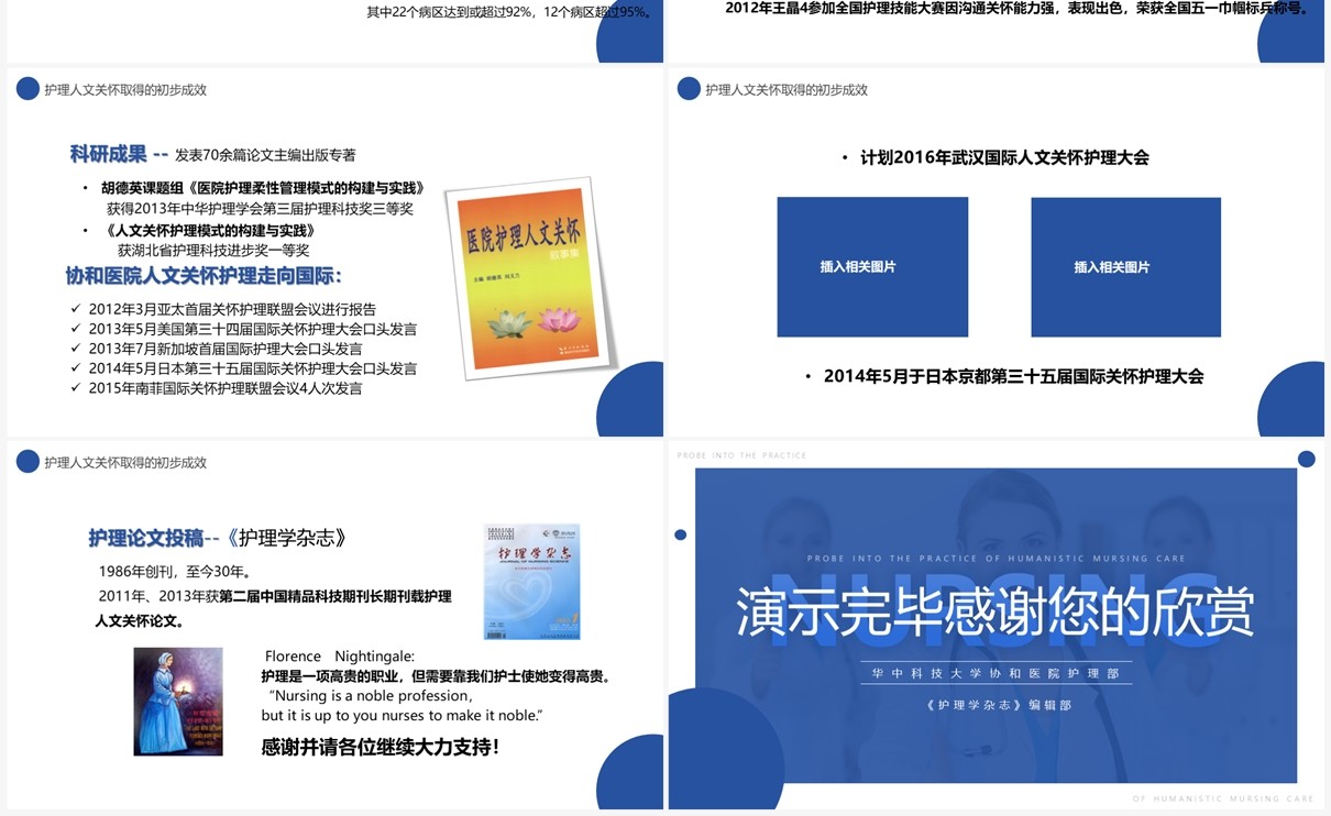 蓝色简约护理人文关怀实践探索PPT模板