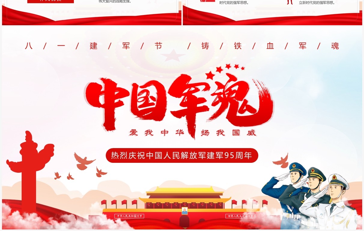 红色八一建军节95周年纪念PPT模板