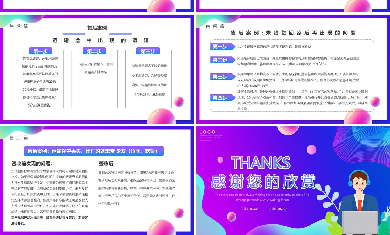紫色渐变卡通风618新手客服培训PPT模板