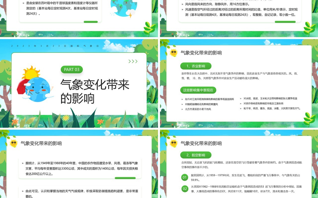 绿色卡通风气象科普知识宣传PPT模板