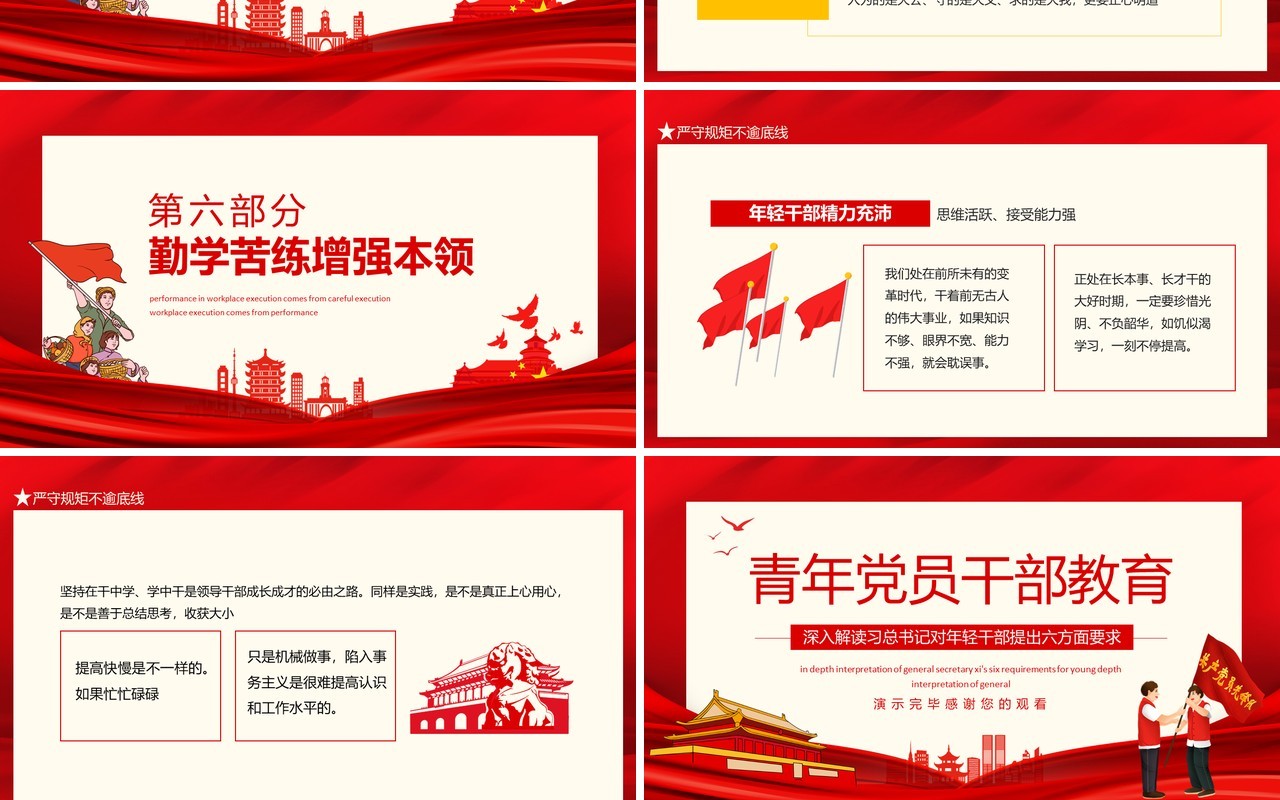 青年党员干部教育深入解读习总书记对年轻干部提出六方面要求动态PPT模板