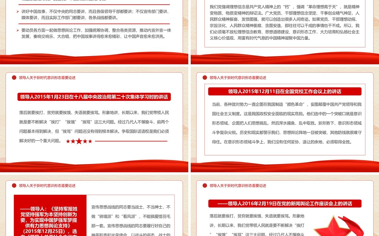 红色党政风关于新时代意识形态重要论述PPT模板