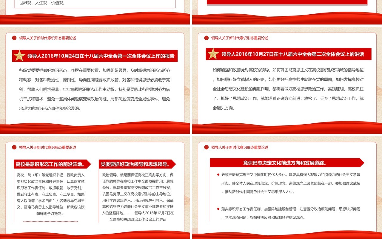 红色党政风关于新时代意识形态重要论述PPT模板