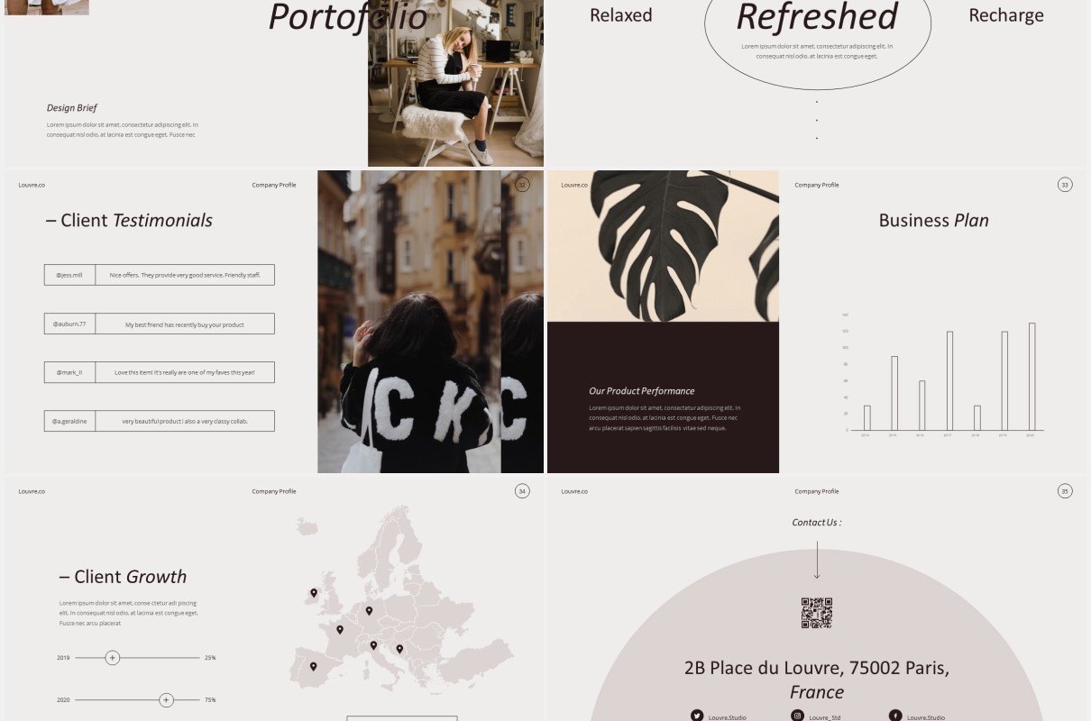 时尚简约图片排版设计摄影集展示PPT模板Louvre Powerpoint