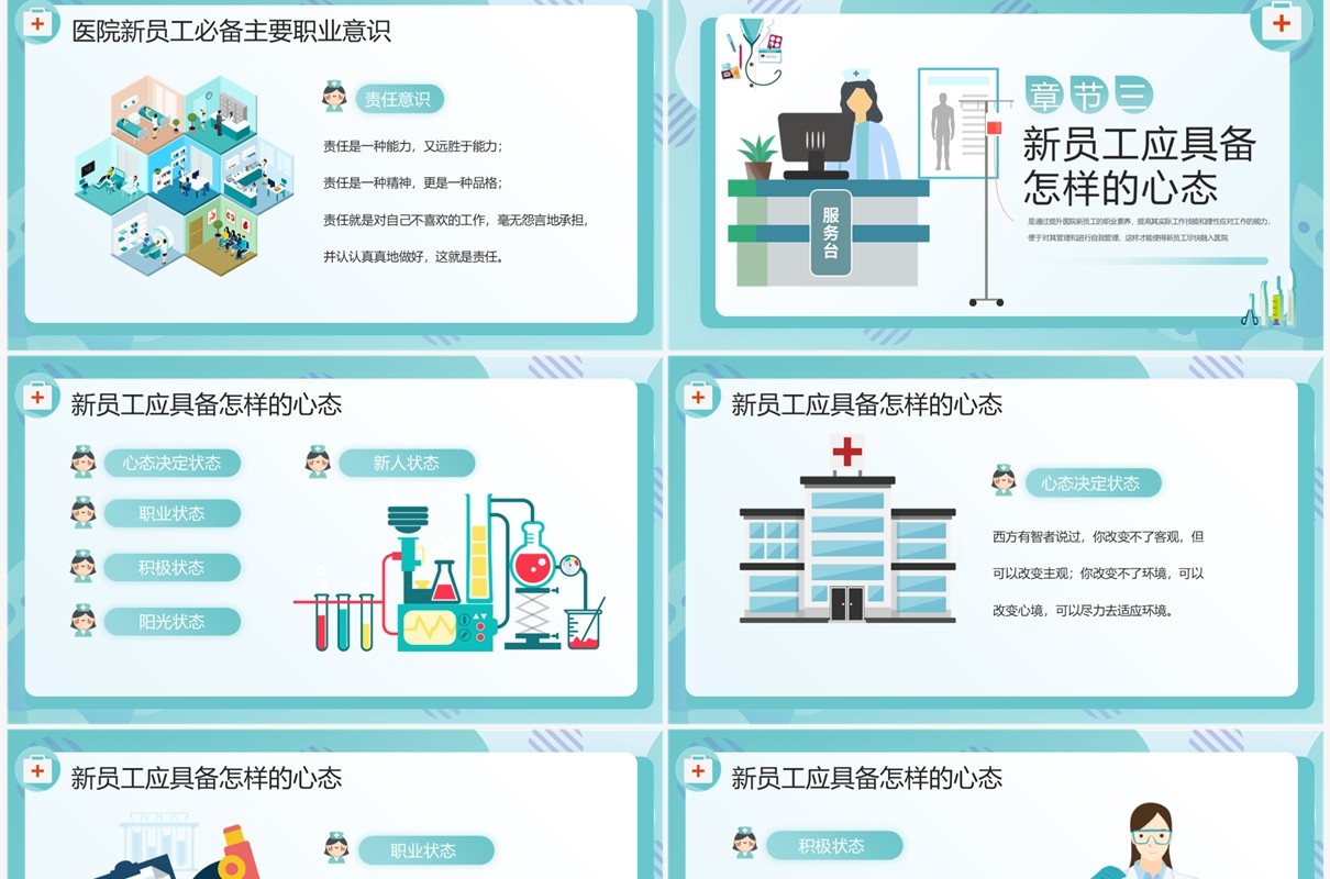 绿色扁平化医院新员工入职培训PPT模板