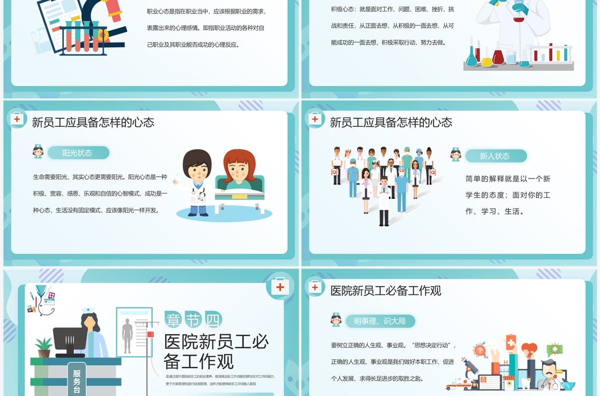 绿色扁平化医院新员工入职培训PPT模板