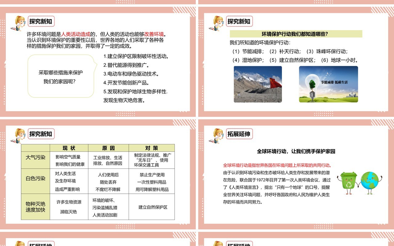 教科版六年级科学下册环境问题和我们的行动课件PPT模板