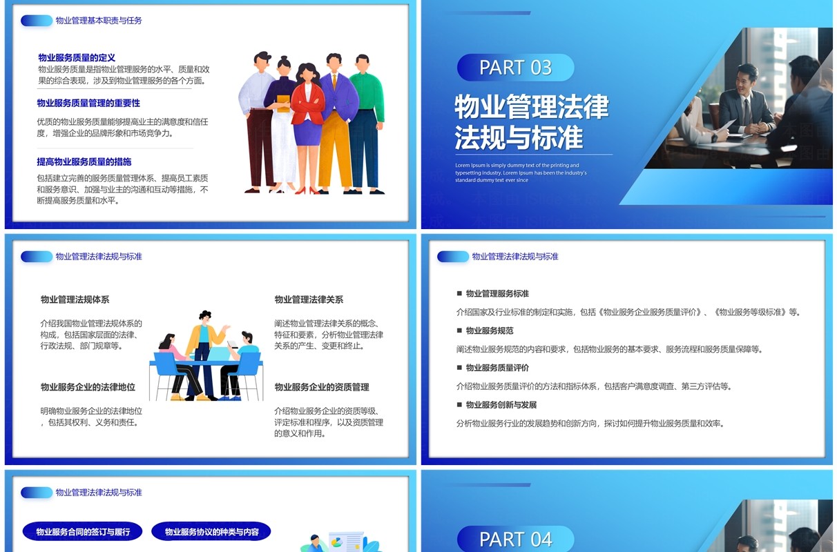 蓝色商务风物业经理管理培训PPT模板