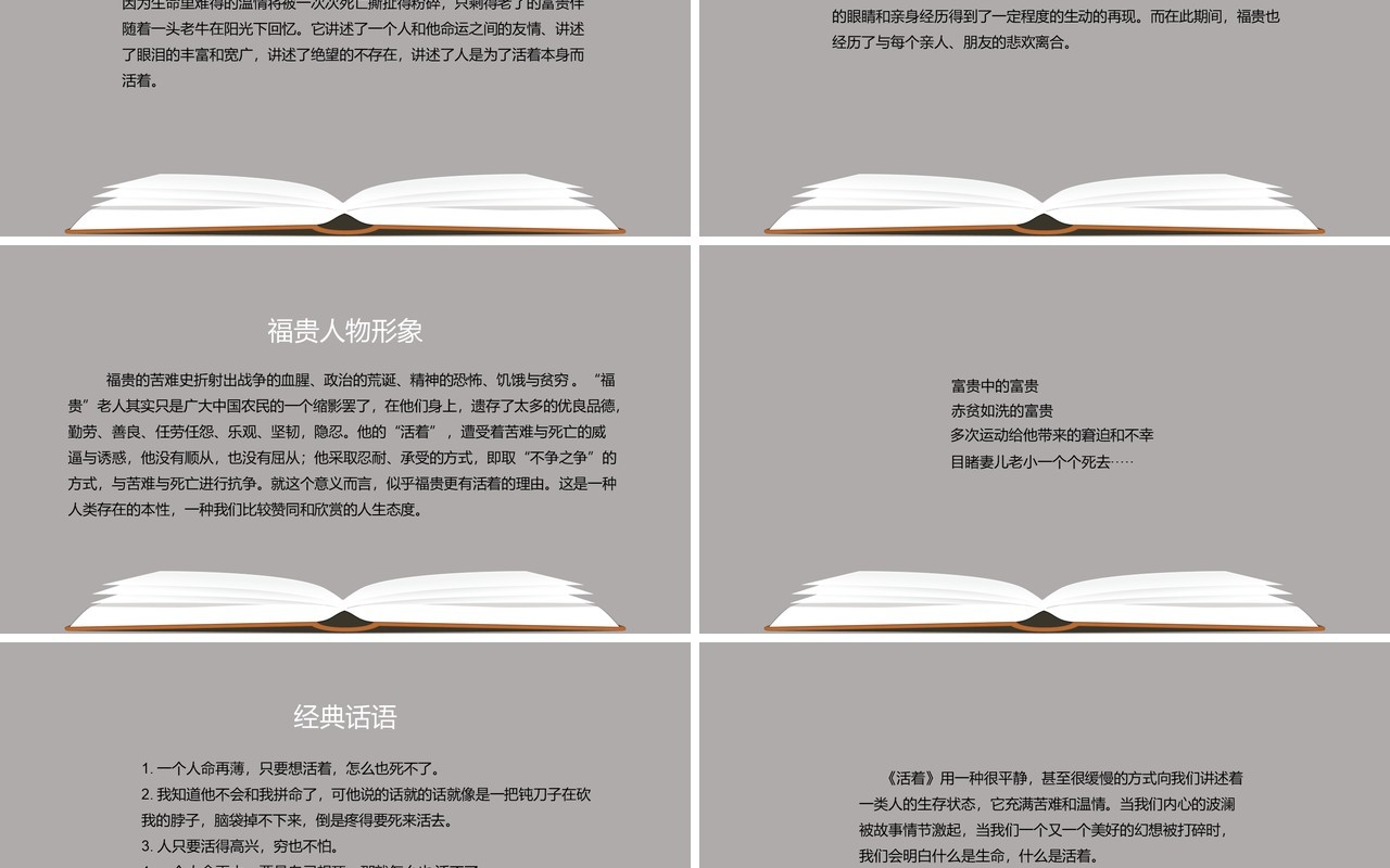 灰色简约余华作品-活着阅读赏析好书推荐PPT模板