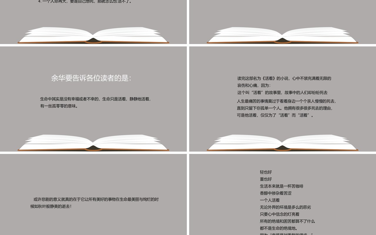 灰色简约余华作品-活着阅读赏析好书推荐PPT模板