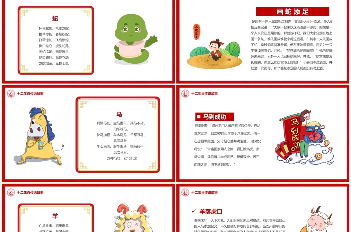 红色中国风十二生肖介绍PPT模板